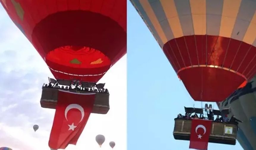 Kapadokya'da balonlar, Türk bayraklarıyla havalandı